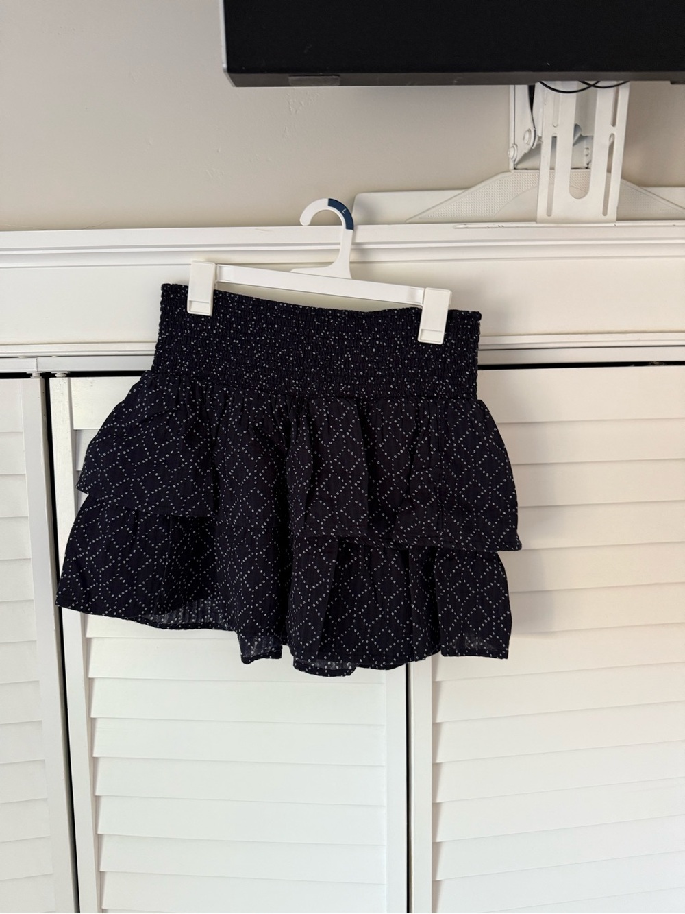 Universal Thread Navy Smocked Tiered Mini Skirt with White Dot Pattern